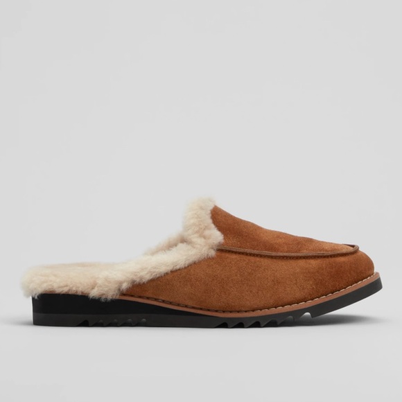 Eileen Fisher Suede Shearling Lamb Fur Slide Slip on Mules Brown - 7 - Picture 10 of 11